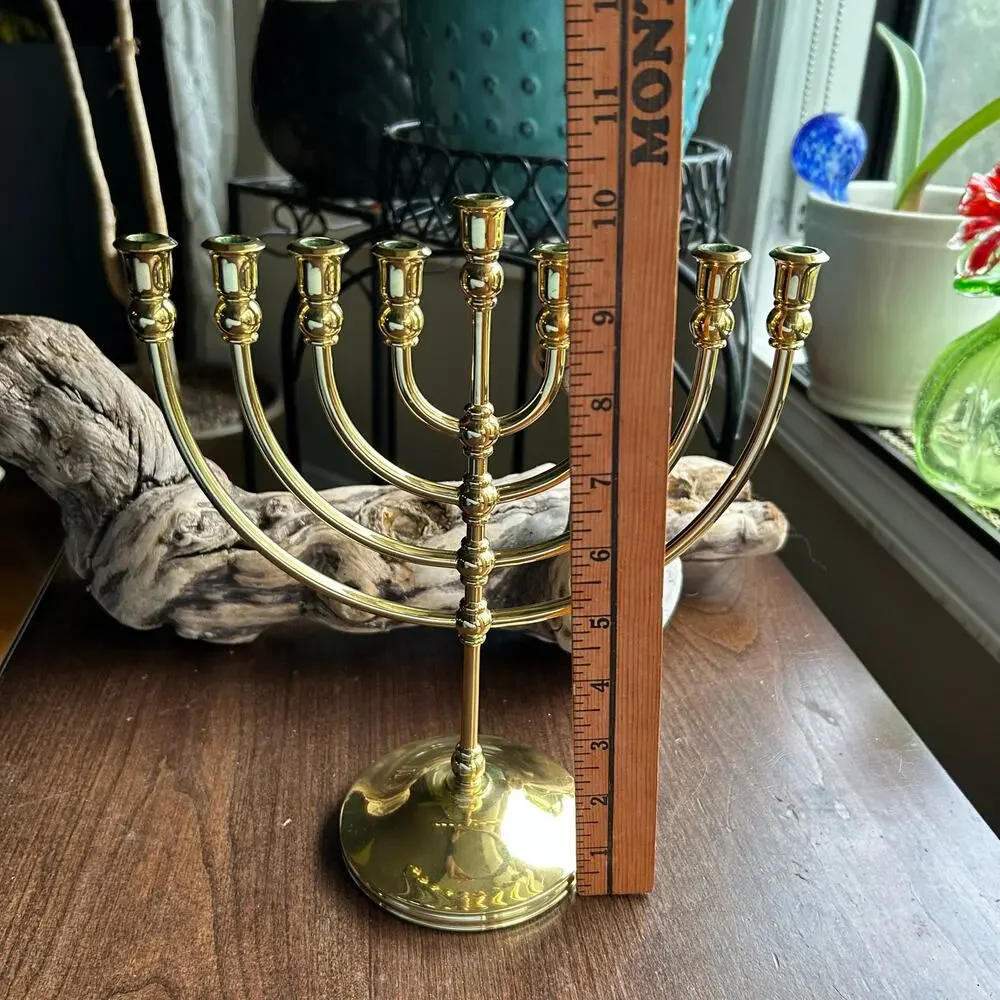 Jewish Chanukiah 9 Branch Menorah Brass Hanukkah Candle Holder - Picture 8 of 9
